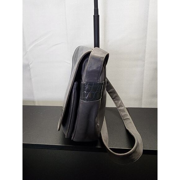 VTG 1980s Maud Frizon Gray Stamped Leather Crossbody Bag Made in Italy Grey RARE - Picture 5 of 13